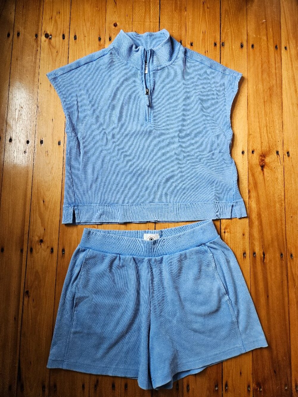 Sunnyside by Sundry Blue Ribbed Half-Zip Sweatshirt & Shorts Lounge Set Size L